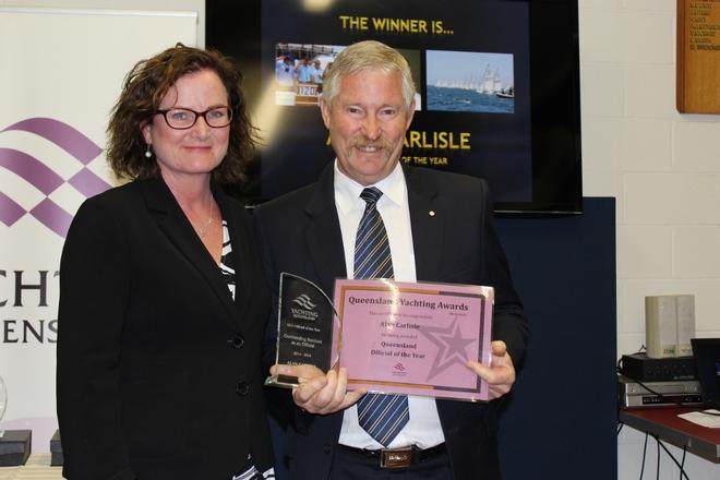 Queensland Yachting Awards 2015 winners. Ms Joan Pease, Member for Lytton with Official of the Year winner Alan Carlisle.  © Tracey Johnstone